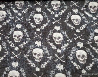 Flannel Fabric - Haunted Hollows Skulls - By the Yard - 100% Cotton Flannel