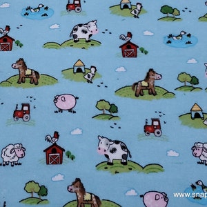 Flannel Fabric Blue Meadow Farm Flannel By the yard 100% Cotton Flannel image 1