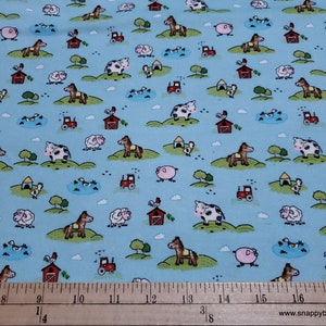 Flannel Fabric Blue Meadow Farm Flannel By the yard 100% Cotton Flannel image 3