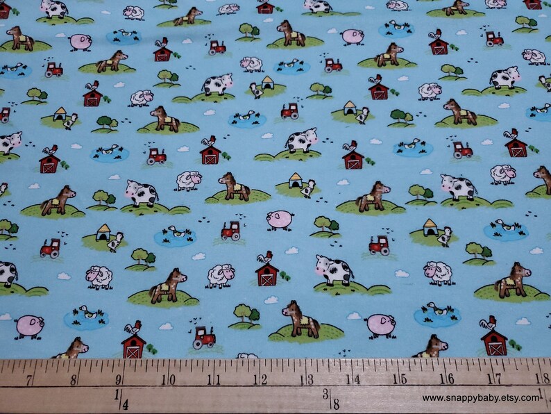 Flannel Fabric Blue Meadow Farm Flannel By the yard 100% Cotton Flannel image 3