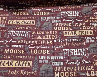 Flannel Fabric - Bear Creek Words - By the yard - 100% Cotton Flannel
