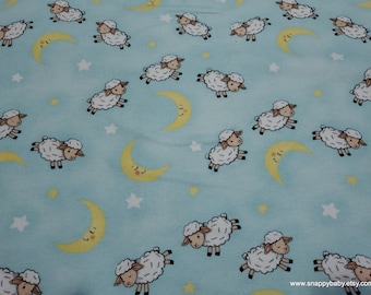 Flannel Fabric - Lamb and Moons - By the yard - 100% Cotton Flannel