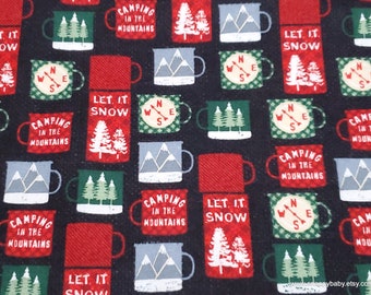 Christmas Flannel Fabric - Let it Snow Mugs - By the yard - 100% Cotton Flannel