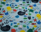 Flannel Fabric - Baby Sea Creatures - By the yard - 100% Cotton Flannel