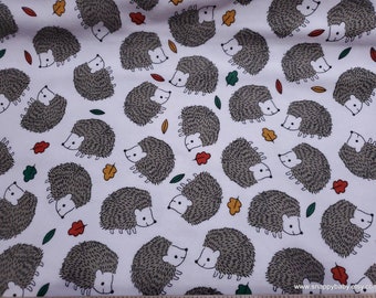 Flannel Fabric - Fall Hedgehog Tossed on White - By the yard - 100% Cotton Flannel