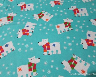 Christmas Flannel Fabric - Polar Bears with Scarves - By the yard - 100% Cotton Flannel