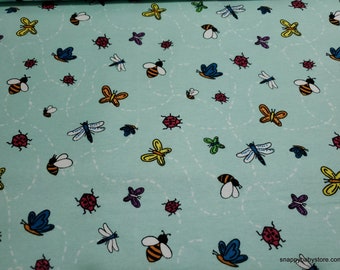 Flannel Fabric - Colorful Insects - By the yard - 100% Cotton Flannel