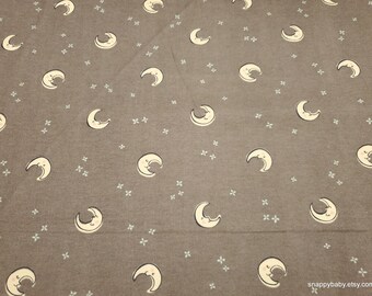 Flannel Fabric - Over the Moon Crescent Moons Gray - By the yard - 100% Cotton Flannel