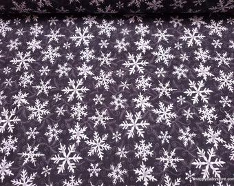 Christmas Premium Flannel Fabric - Winter Elegance Snowflakes Black Premium - By the yard - 100% Premium Cotton Flannel