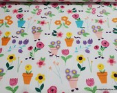 Flannel Fabric - Flower Pots - By the yard - 100% Cotton Flannel