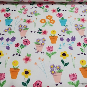 Flannel Fabric Flower Pots By the yard 100% Cotton Flannel image 1