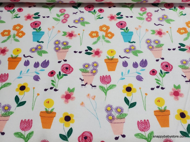 Flannel Fabric Flower Pots By the yard 100% Cotton Flannel image 1