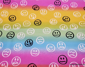 Flannel Fabric - 90's Smile Faces - By the Yard - 100% Cotton Flannel