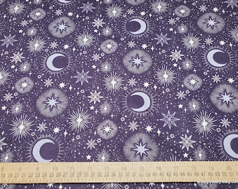 Remnant Flannel Fabric - Celestial Icons on Purple - Choose your Size - 100% Cotton Flannel