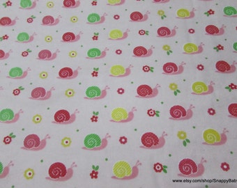 Flannel Fabric - Snails Light Pink - By the Yard - 100% Cotton Flannel