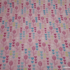 Flannel Fabric - Flowers and Hearts Pink - By the yard - 100% Cotton Flannel