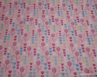 Flannel Fabric - Flowers and Hearts Pink - By the yard - 100% Cotton Flannel