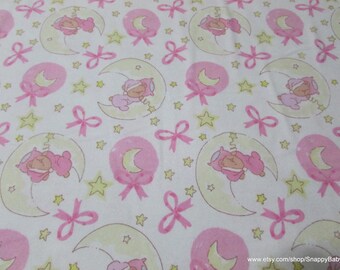 Flannel Fabric - Teddy Bear Dreams White Magenta - By the yard - 100% Cotton Flannel