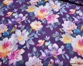 Flannel Fabric - Watercolor Floral on Purple - By the Yard - 100% Cotton Flannel