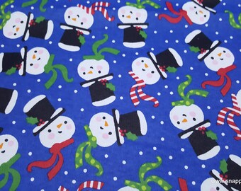 Christmas Flannel Fabric - Colorful Snowman Faces - By the yard - 100% Cotton Flannel