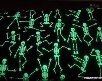 Glow in the Dark Flannel Fabric - Skeleton Glow in the Dark - By the yard - 100% Cotton Flannel
