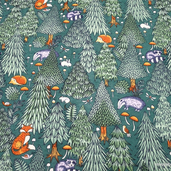 Flannel Fabric - Woodland Animals and Trees - By the yard - 100% Cotton Flannel