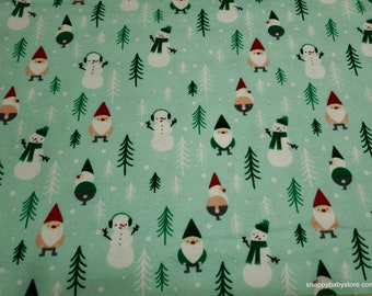 Christmas Flannel Fabric - Gnomes Winter Time - By the yard - 100% Cotton Flannel