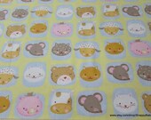 Flannel Fabric - Nursery Rhyme Animal Faces - By the yard - 100% Cotton Flannel