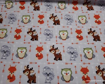 Flannel Fabric - Sweet Woodland Buddies Patchwork on Gray - By the Yard - 100% Cotton Flannel