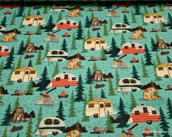 Flannel Fabric - Camping Critters - By the yard - 100% Cotton Flannel