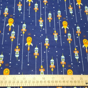 Flannel Fabric Outerspace Navy Rocket Ships By the yard 100% Cotton Flannel image 2