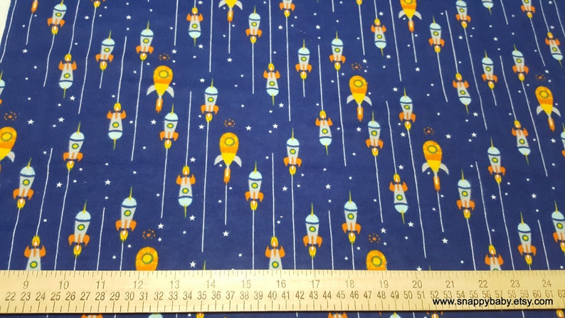 Flannel Fabric Outerspace Navy Rocket Ships By the yard 100% Cotton Flannel image 2