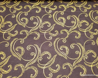 Premium Flannel Fabric - Autumn Comfort Harvest Scroll Black Premium - By the yard - 100% Cotton Flannel