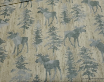 Flannel Fabric - Textured Moose on Wood Panel - By the Yard - 100% Cotton Flannel