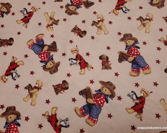 Flannel Fabric - Cowboy Teddy Bear - By the yard - 100% Cotton Flannel