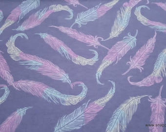 Flannel Fabric - Pastel Feathers on Heather - By the yard - 100% Cotton Flannel