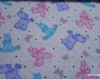 Flannel Fabric - Ponies and Butterflies on White - By the yard - 100% Cotton Flannel