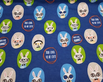Flannel Fabric - Hipster Bunnies - By the yard - 100% Cotton Flannel