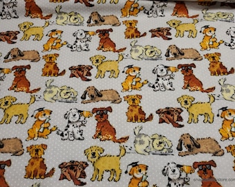 Flannel Fabric - Good Puppy on Gray - By the yard - 100% Cotton Flannel