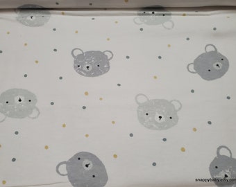 Flannel Fabric - Baby Bear Faces on White - By the yard - 100% Cotton Flannel