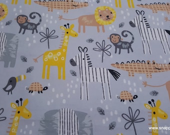 Flannel Fabric - Safari Animals on Gray - By the yard - 100% Cotton Flannel