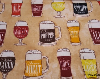 Flannel Fabric - Beer Varieties - By the yard - 100% Cotton Flannel