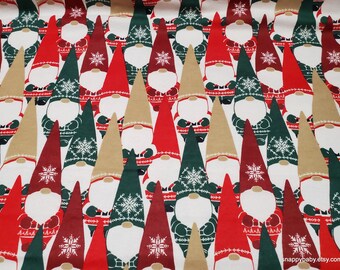 Christmas Flannel Fabric - Yuletide Packed Gnomes - By the yard - 100% Cotton Flannel