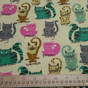 Flannel Fabric Kitty Breeds By the Yard 100% Cotton Flannel image 2