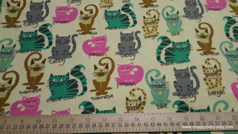 Flannel Fabric Kitty Breeds By the Yard 100% Cotton Flannel image 2