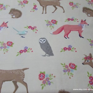 Flannel Fabric - Sweet Forest Creatures - By the yard - 100% Cotton Flannel