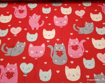 Flannel Fabric - Cat Heart Balloons - By the yard - 100% Cotton Flannel