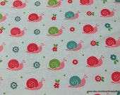 Flannel Fabric - Snails Light Blue - By the Yard - 100% Cotton Flannel