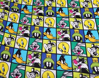 Character Flannel Fabric - Looney Tunes Block Characters - By the yard - 100% Cotton Flannel