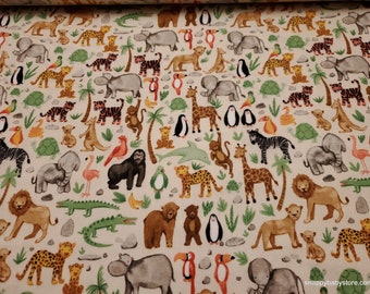 Premium Flannel Fabric - Wild Side Animals Taupe - By the yard - 100% Premium Cotton Flannel